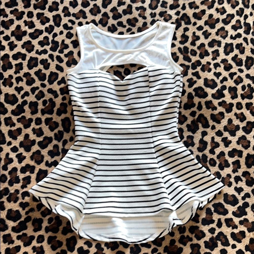 Belinda Black and white striped peplum tank top w/sheer top size small